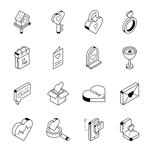 Set Vector Icons Valentines Day — Vettoriale Stock