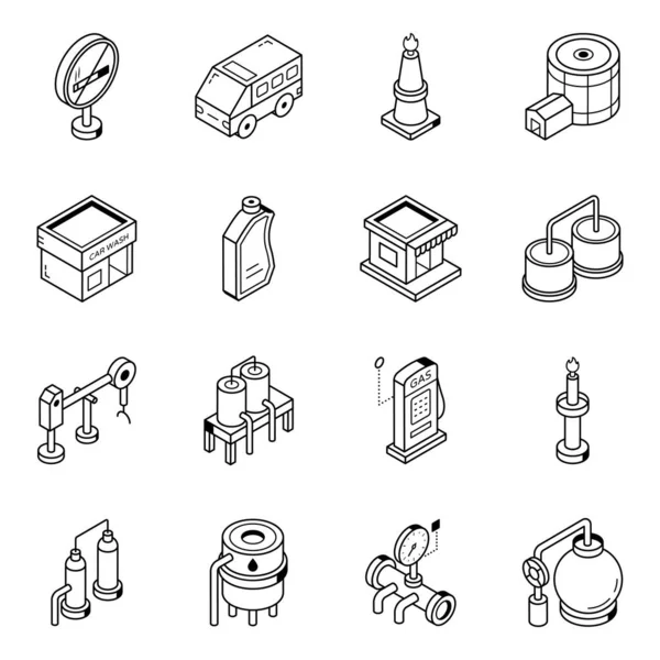 Vektor Illustration Der Industriellen Symbole Eingestellt — Stockvektor