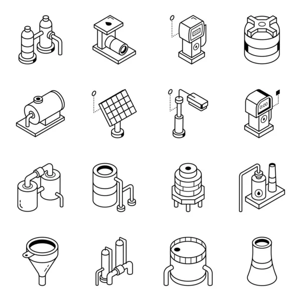 Vektor Illustration Der Industriellen Symbole Eingestellt — Stockvektor