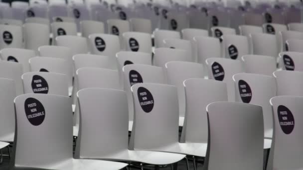 Conference empty chairs background congress social distancing seats with no people — Stock Video