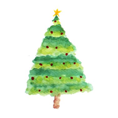 Beyaz arkaplanda Noel Ağacı suluboya