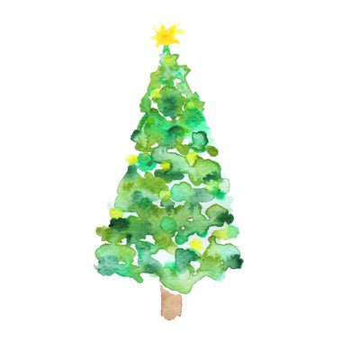 Beyaz arkaplanda Noel Ağacı suluboya