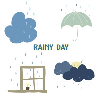 Pastel Yağmurlu Gün Ögeleri vektörü