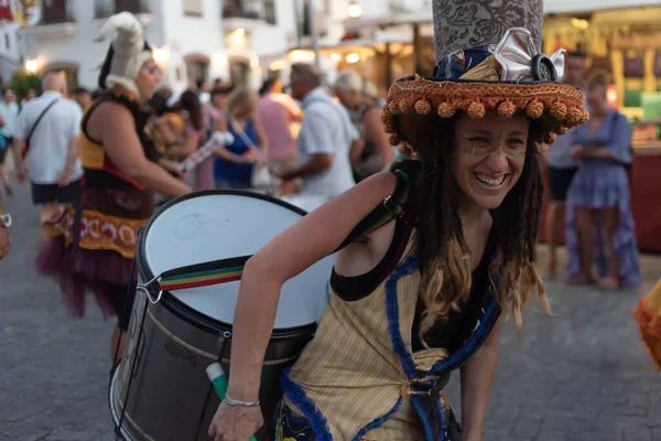 Frigiliana Malaga Spain August 2022 Batucada Street Performer Big Drum — Zdjęcie stockowe