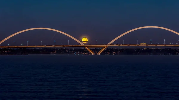 Moon Sunset Bridge Brasilia Brazil Supermoom — Photo