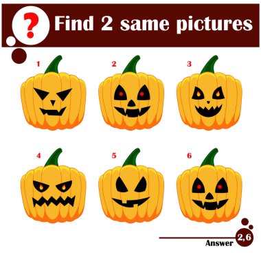 Aynı iki resmi bul. Çizgi film seti Cadılar Bayramı balkabakları