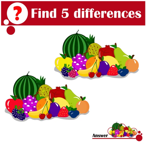 Encontre 5 diferenças. Conjunto de frutas em um fundo branco —  Vetores de Stock