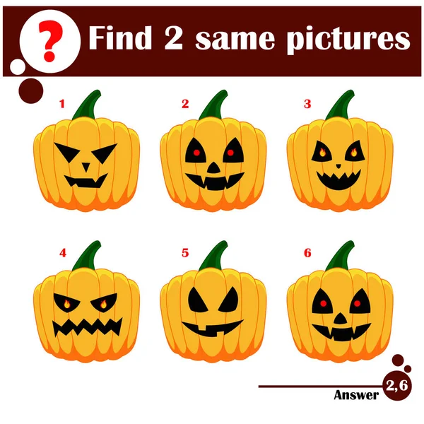 Aynı iki resmi bul. Çizgi film seti Cadılar Bayramı balkabakları