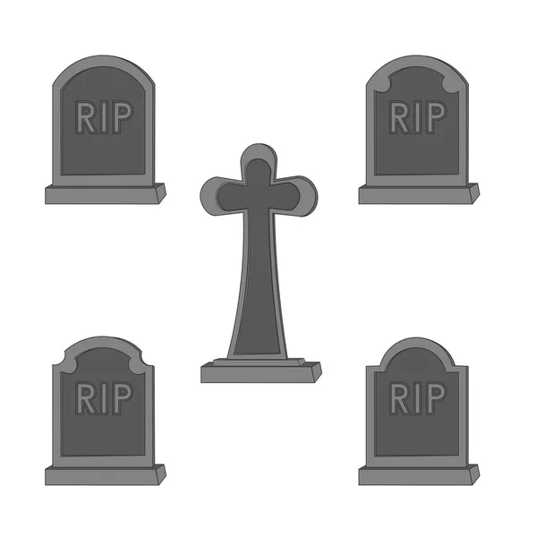 Set di cupe pietre tombali grigie di Halloween — Vettoriale Stock
