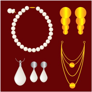 Koyu kırmızı arka planda mücevherler. Vektör illüstrasyonu