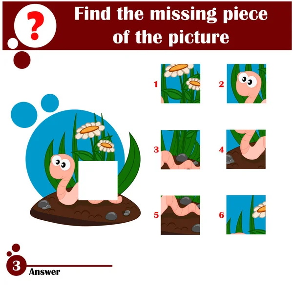 Yapbozun çizgi film vektör illüstrasyonu. Solucanlı anaokulu çocukları için bulmaca eğitimi oyunu