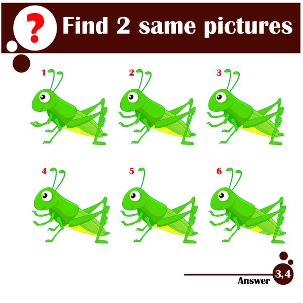 Najdi Samé Dva Obrázky Kolekce Dětských Vzdělávacích Her Roztomilý Kobylka — Stockový vektor