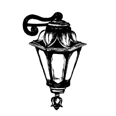 Sahtesiyle Doodle sokak lambası. Antika fener. Çizim yapıyorum. Vektör illüstrasyonu