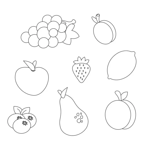 Set Contour Fruits White Background Doodles Illustration Sketch — Stock Photo, Image