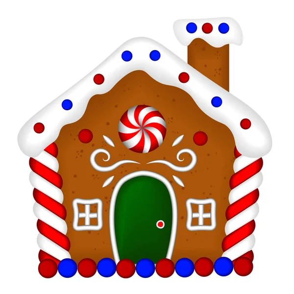 Пряниковий будинок прикрасив цукерки глазур'ю і цукром. Різдвяне печиво, традиційне зимове різдвяне домашнє запечене солодке — стоковий вектор