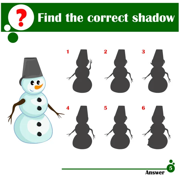 Doğru gölgeyi bul. Çocuklar için eğitici bir oyun. Çocuklar için mutlu kardan adam çizgi filmi