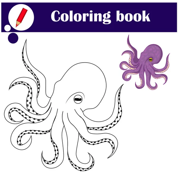 Educational Game Children Purple Octopus Coloring Book Cartoon Vector Illustration — Vettoriale Stock