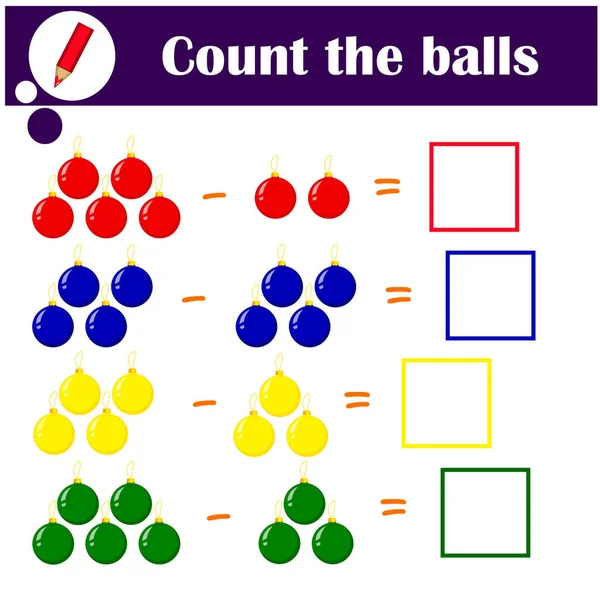 Anaokulu çocukları için oyun saymak. Eğitici matematik oyunu. Noel toplarını say. Çizgi film Çizimi