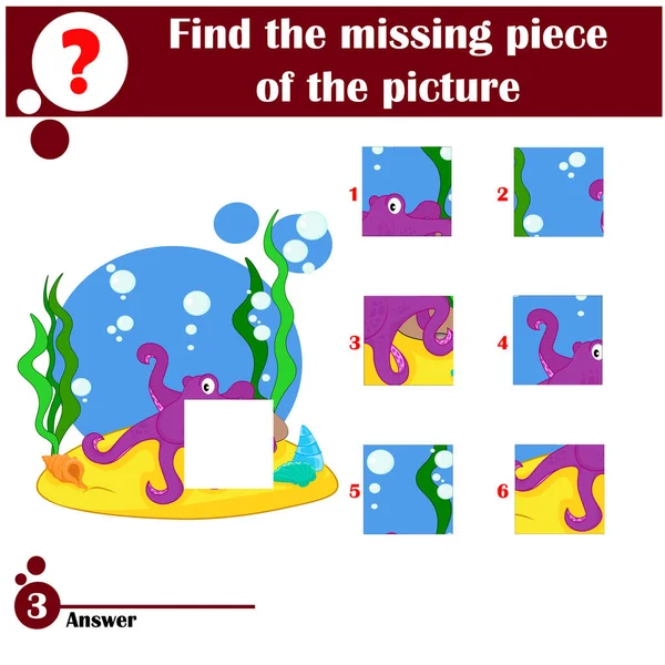 Kayıp parçayı bul. Çocuklar için bulmaca oyunu. Komik ahtapot.