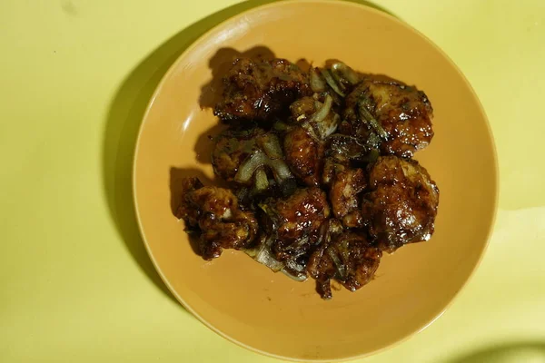 Frango Com Molho Soja Comida Deliciosa Desfrutada Com Família Amigos — Fotografia de Stock