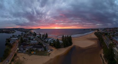Terrigal Lagoon at Sunrise view from a Drone