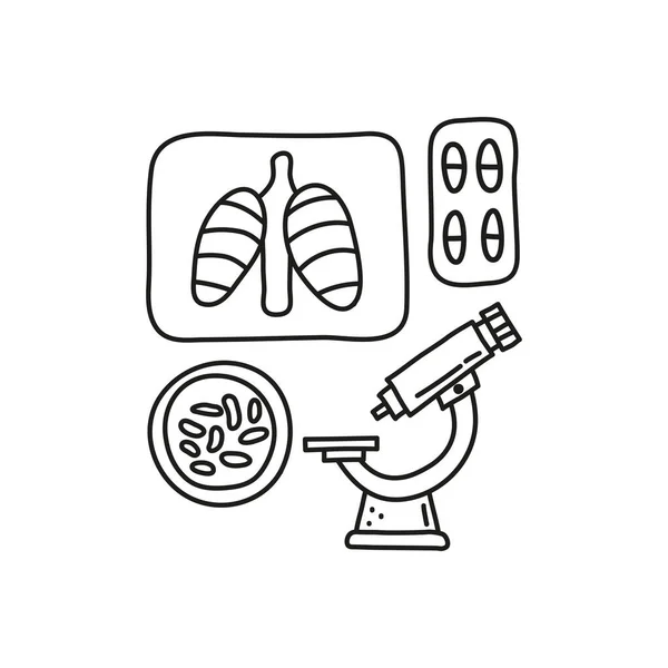 Groupe Simples Icônes Médicales Doodle Contour Compris Les Poumons Radiographie — Image vectorielle
