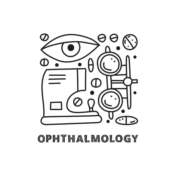 Grupo Esbozo Garabatos Iconos Oftalmológicos Incluyendo Ojo Gafas Médicas Auto — Archivo Imágenes Vectoriales