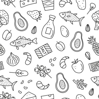 Morina, ton balığı, tuz, brokoli, yoğurt, süt, yumurta, kuru erik, yosun, karides, ananas, vb..