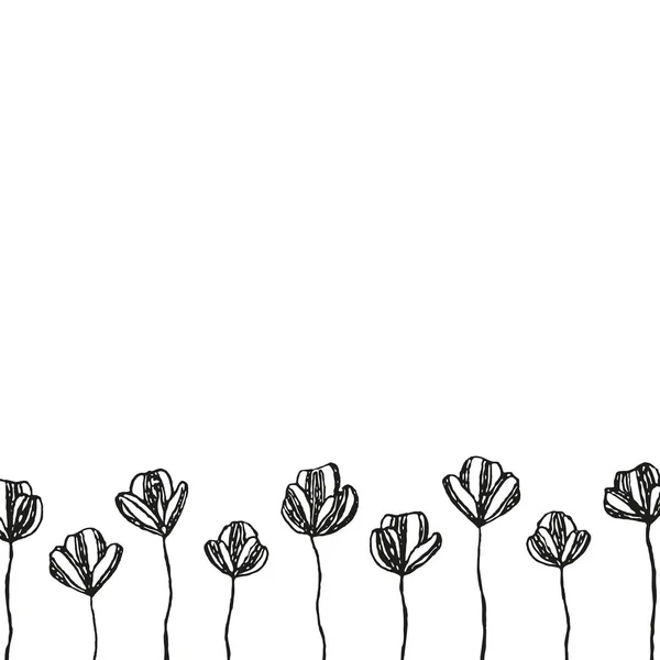 Plakát Černým Grunge Kreslené Květiny Prázdný Prostor Izolované Bílém Pozadí — Stockový vektor