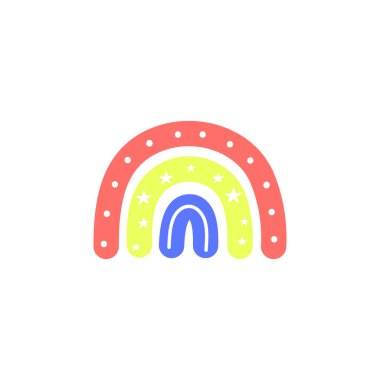 Tatlı renkli pastel ilkel İskandinav gökkuşağı çocuk posterleri, çocuk sanatı, boho kartları, bebek partisi, beyaz arka planda izole edilmiş tekstil.