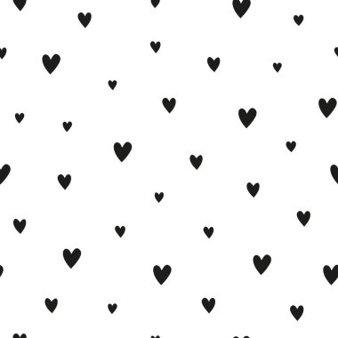 Kalpleri olan basit, siyah ve beyaz bir desen. Sevgililer Günü için harika, giysi, tekstil, ambalaj kağıdı, hatıra defteri, vs..