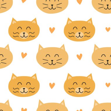 Zencefilli kedi yüzleri ve çocuk kıyafetleri için kalpler, bebek partisi, ambalaj kağıdı..