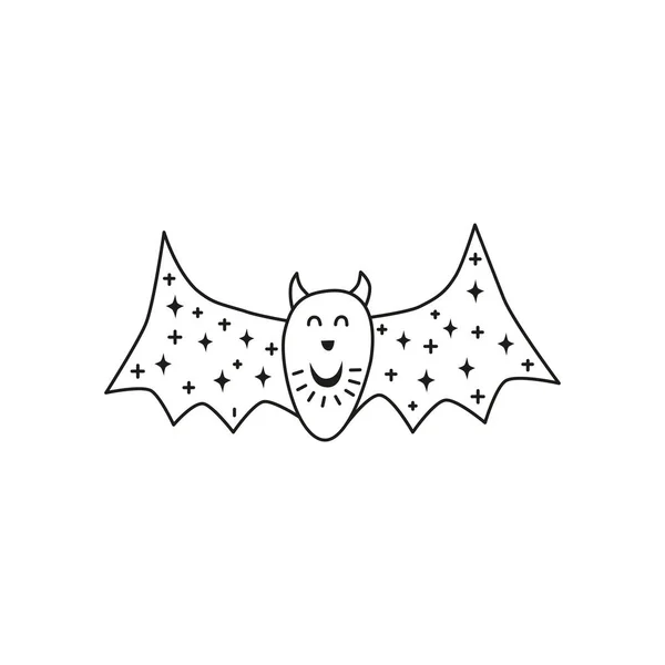 Doodle Delinear Ícone Morcego Voador Isolado Fundo Branco — Vetor de Stock