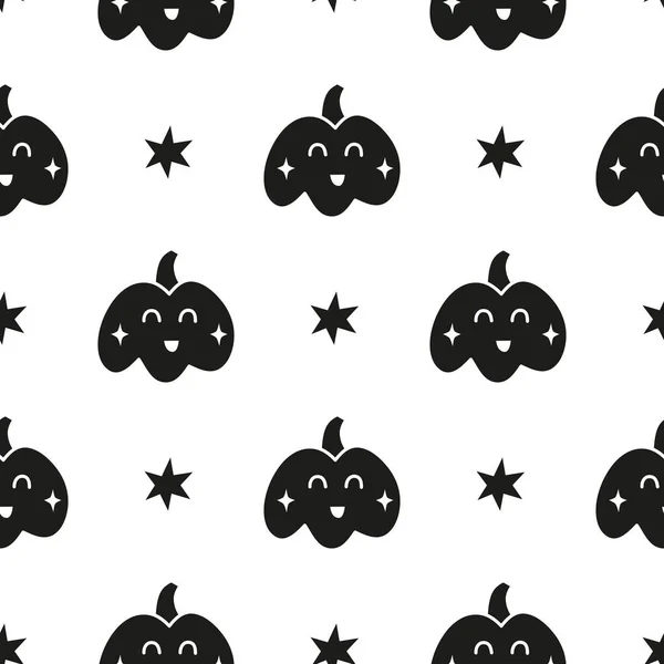 Patrón Sin Costuras Halloween Blanco Negro Con Calabazas Espeluznantes Garabatos — Archivo Imágenes Vectoriales