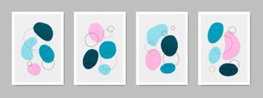 Oval şekilli minimalist posterler. Elle boyanmış vektör dokusu. Geometrik çağdaş kolaj çizimi. Broşürler, duvar süslemeleri, kartpostallar, gazete kağıtları, yüzücüler, kapaklar için uygun.