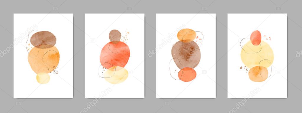 Modern minimalist art backgrounds with oval shapes. Hand painted brush vector texture. Watercolor contemporary collage illustration. Suitable for brochures, wall decor, postcards, newsletter, covers.