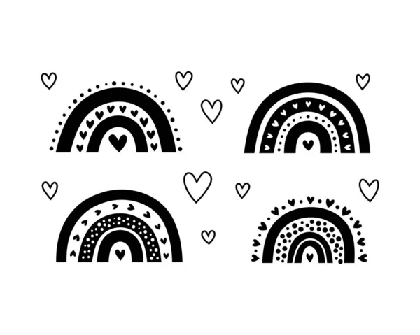 Conjunto Arco Iris Escandinavo Negro Lindo Con Corazones Para Carteles — Vector de stock