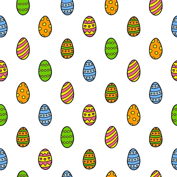 Seamless Pattern Doodle Colored Easter Eggs — Stock Vector