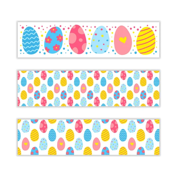 Horizontal Banners Cute Colorful Doodle Easter Eggs Used Clipping Mask — Stock Vector