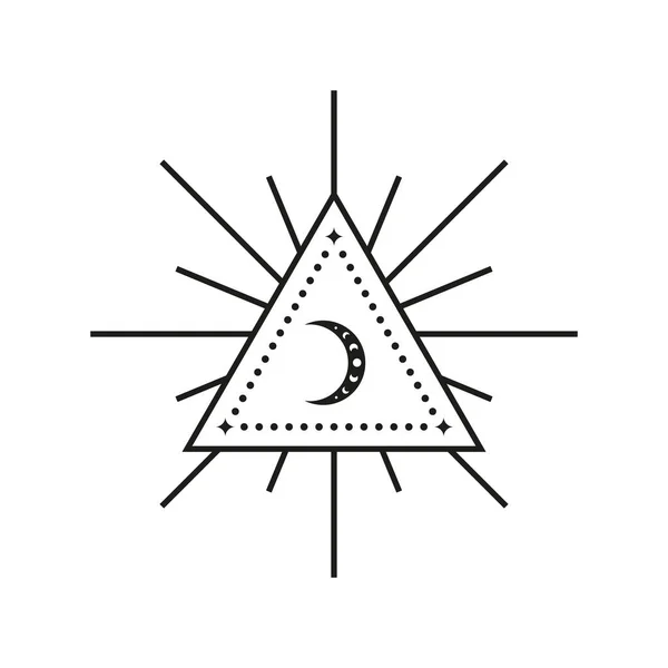 三角形の形をした月相を持つボヘミアン三日月と白の背景に孤立スターバースト ウィッチー 錬金術密教お守り 魔法のタロットカード オカルトシンボル — ストックベクタ