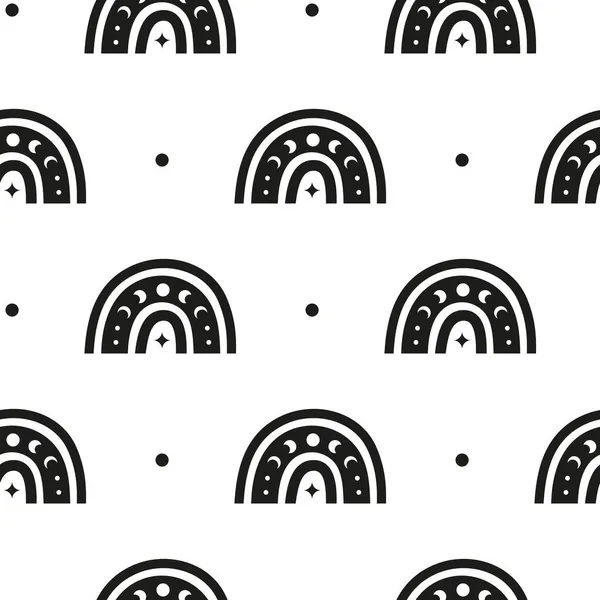 Patrón Boho Blanco Negro Sin Costuras Con Arco Iris Fases — Archivo Imágenes Vectoriales