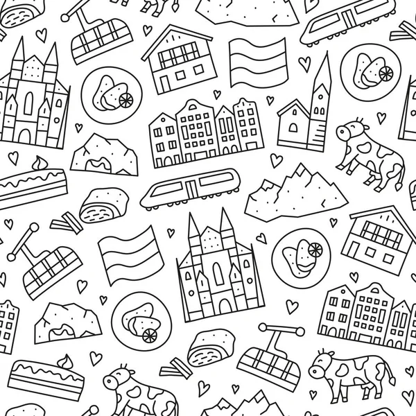 Black White Seamless Pattern Doodle Outline Austria Icons Including Vienna — Stock Vector