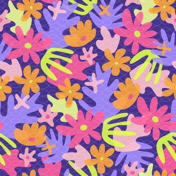 Patrón Inconsútil Colorido Con Hojas Flores Tropicales Garabato Lindo Diseño — Archivo Imágenes Vectoriales