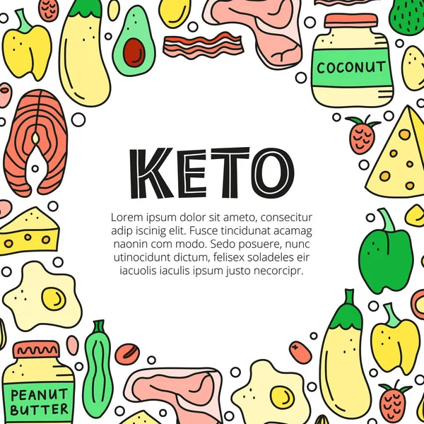 Cartaz Com Doodle Alimentos Coloridos Para Dieta Cetogênica Incluindo Queijo Ilustrações De Stock Royalty-Free