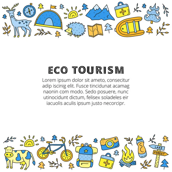Cartaz Com Letras Ícones Turismo Ecológico Colorido Doodle Incluindo Veados Ilustrações De Stock Royalty-Free