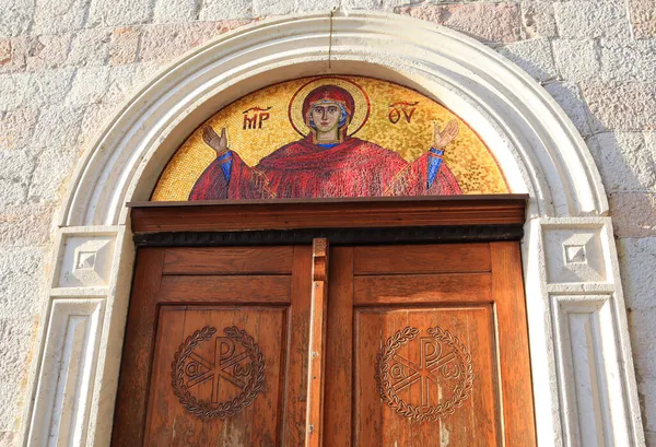 Mozaïek Van Drie Eenheid Kerk Oude Binnenstad Van Budva Montenegro — Stockfoto