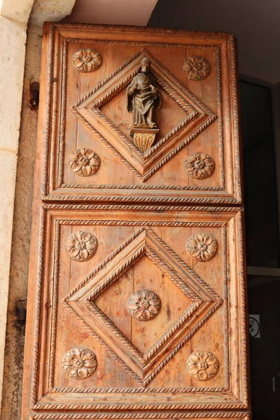 Détails Architecturaux Porte Bois Bâtiments Historiques Dans Vieille Ville Kotor — Photo