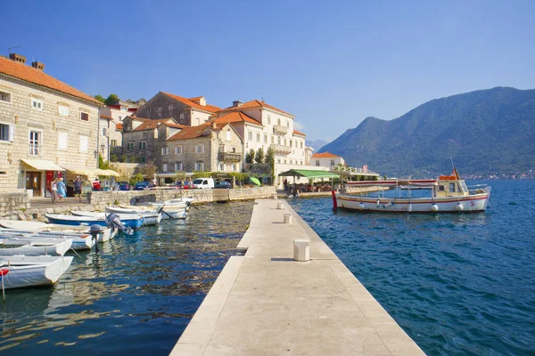 Quai Avec Bateaux Perast Monténégro — Photo