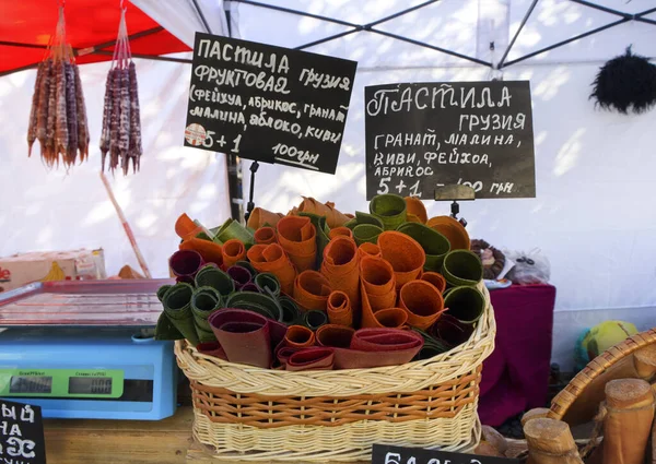 Tklapi Traditional Georgian Fruit Pastila Selling Market — Stock Photo, Image