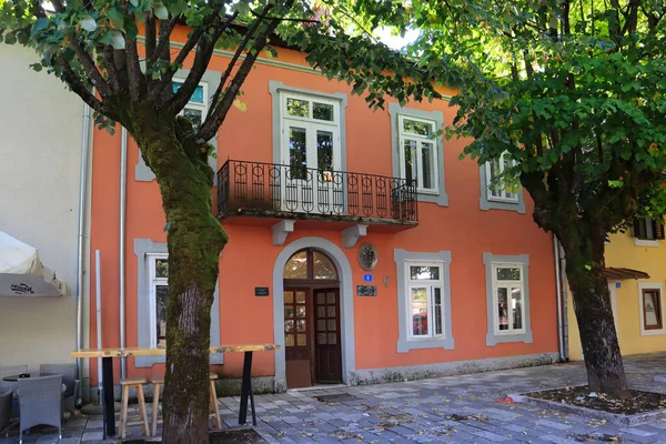 Πολύχρωμα Σπίτια Κατά Μήκος Του Κεντρικού Δρόμου Τσετίνιε Μαυροβούνιο — Φωτογραφία Αρχείου